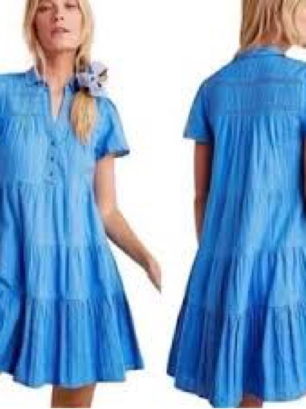 Anthropologie Blue Tiered Shirt Dress